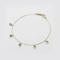 S925 silver retro bracelet with 5 round green gemstones and golden finish - 925 Silver / Green Chalcedony Bracelet