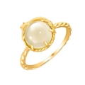 Anello gatto giapponese in argento S925 placcato oro 14k con cristallo e fascia a corda - US 5 / Anello Gatto 3D Citrino