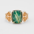 Vintage gold-plated S925 silver ring featuring a rectangular green malachite stone - US 5 / Malachite + Rutilated Quartz