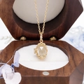 Close-up of gold plated vintage locket necklace with green gemstone in a walnut box - 925 Silver Pendant / Prehnite Style (ALTB-2312)