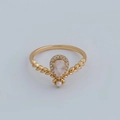 Elegant 14k gold plated S925 silver ring with pear-shaped rose quartz and white pearl - Pink