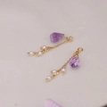 Orecchini pendenti in argento placcato oro 14K con ametista e perle bianche - Gancio per Orecchio con Ametista