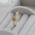 Detailed close-up of S925 silver 14K gold ring with square blue tanzanite and filigree design - Tanzanite Ring (Size 5)