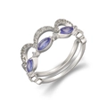 Sterling silver wave ring featuring marquise-cut purple gemstones and white accent stones - US 5 / Tanzanite White Gold