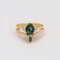 Vintage 14K gold plated S925 silver ring set with natural oval green moss agate - US Size 5 / Moss Agate