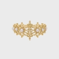 Süßer Vintage-S925-Silberring mit Süßwasserperlen und filigranem Gold-Spitzen-Design - Größe 5 (US) / Gold