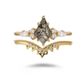 Retro kite-shaped rutilated quartz and diamond-set stacking ring set in gold - US 5 / Black Rutilated Quartz Set (Gold)