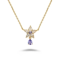 Elegante collana in argento s925 dorato con ciondolo floreale in zircone viola da donna - Design a campanula / Oro con pietra viola