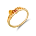 Elegant S925 sterling silver gold plated ring with leaf design and dual gemstones - US 5 / Gold with Pink and Yellow Stone