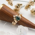 Retro 14k gold plated S925 silver ring featuring pear-cut green moss agate stone - US 5 / Moss Agate Ring (Gold)