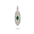Vintage S925 silver oval pendant with green chalcedony and gold edge accents - Green Chalcedony White Zircon Style