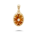 Luxurious gold-plated oval pendant with amber stone and iridescent white opal inlay - Synthetic Amber and Opal Pendant Only (Without Chain)
