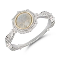 Vintage 925 silver labradorite ring with ornate floral carvings and milgrain trim - US Size 6 / Gray (Labradorite)
