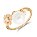 Luxurious rose gold lotus ring with pearl and moissanite in a vintage Chinese style - US Size 6 / Shell Pearl and Moissanite Ring