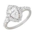 Elegant S925 sterling silver ring with marquise-cut carbon diamond and halo setting - Size 5 (US) / Silver