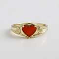 S925 sterling silver heart-shaped red agate ring with golden vintage floral engravings - US Size 5 / Heart Red Agate