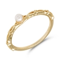 S925 sterling silver gold-plated ring featuring a white round pearl and textured band - US Size 6 / 925 Silver Gold Plated Freshwater Pearl Ring