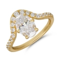 S925 sterling silver gold plated ring with oval white stone and wavy diamond band - US 5 / Gold