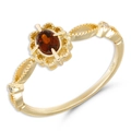 Vintage gold plated S925 silver ring with red garnet stone and hollow lace floral patterns - Red Garnet Ring (US Size 5#)
