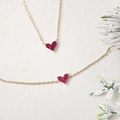 Luxurious S925 gold-plated jewelry set with heart-shaped red corundum necklace and bracelet - Red Corundum Heart Bracelet