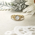 Vintage Victorian 925 sterling silver gold plated moissanite ring with milgrain details - US 5 / Moissanite Luxury 925 Silver Ring