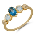 Eleganter S925 Sterling Silber vergoldeter Ring mit blauem Topas und bunten Edelsteinen - US 9 / Gold