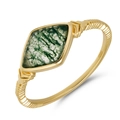 Vintage 925 sterling silver gold plated ring featuring a rhombus moss agate stone - Ring / 5#