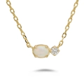Élégant collier en argent S925 doré avec opale ovale et zircons ronds sur fond blanc - Collier ras-du-cou