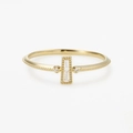 Gold baguette cut zircon ring with milgrain texture band and sparkling side stones - T-Shape Baguette Ring (US Size 5)