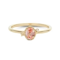 Elegant gold ring featuring an oval pink gemstone with leaf detail on a white background - Ring Size 5 / Gold