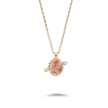 Elegant gold necklace featuring a cupid's arrow through an oval pink gemstone pendant - Necklace / Gold