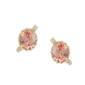 Elegant gold earrings with oval pink gemstone and twisted rope frame detailing - Earrings / Gold