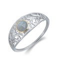 S925 Silber Vintage Ring mit hohl geschnitzter Spitze und grauem Labradorit Edelstein - US 5 / Labradorit (Gold- und Silberton)