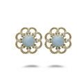 Boucles d'oreilles fleurs en Larimar et zircon blanc sur argent sterling S925 plaqué or - Boucles d'Oreilles Larimar
