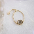 Anillo de cadena ajustable en oro de 18 quilates con piedra de cuarzo ahumado facetada - Plata 925 / Anillo de Cadena Ajustable de Cuarzo Ahumado