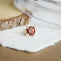 Vintage gold plated S925 silver stud earring with round red garnet and small diamonds - Red Garnet Pendant / 925 Silver