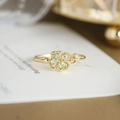Elegant S925 silver gold-plated ring with green peridot flower design and crystal accents - Size 5 / Gold-Four Leaf Clover Ring(Size 5)