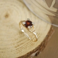 Vintage gold plated S925 silver ring with red garnet and white accent stones on wood - Size 6 / Red Garnet Ring / 925 Silver