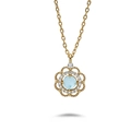 Collier doré élégant avec pendentif fleur en Larimar bleu et oxydes de zirconium blancs - Collier Larimar