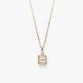 Minimalist S925 silver gold plated necklace with baguette cut cubic zirconia stones - Square Pendant Necklace