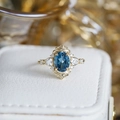 Vintage S925 silver ring with oval London Blue Topaz and delicate gold filigree - US 5 / London Blue Topaz