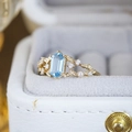 Elegant 14K gold plated S925 silver ring featuring London Blue Topaz with leaf design - US 5 / Swiss Blue / Gold