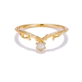 Elegant S925 silver V-shaped leaf ring with gold plating and a white gemstone - Number 5 / Labradorite Style (2959)