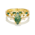 S925 silver gold-plated ring set with marquise moss agate and floral stone accents - US 6 / Silver Plated 14K Yellow Gold Moss Agate
