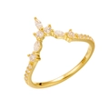 V-shaped S925 sterling silver gold plated stacking ring with zircon crown detail - US 6 / V-shaped Crown Ring