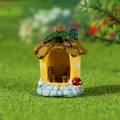 Miniature resin fairy house with yellow walls and brown thatched roof for garden decor - Yellow Double Layer Thatch House (Style A)