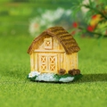 Miniature yellow cottage figurine with brown thatched roof for micro landscape gardening - Rustic Wood Grain Barn (Style B)