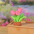 Miniature tulipe rose décorative avec feuilles vertes et base en résine réaliste - Style C - Tulipes Roses