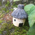 Miniature resin round cottage with thatched roof on mossy rocks for DIY micro landscapes - Dark Coffee