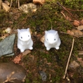 Paar Miniatur-Hamster aus weißem Harz in einer moosigen Mikrolandschaft für Dekoration - Grau